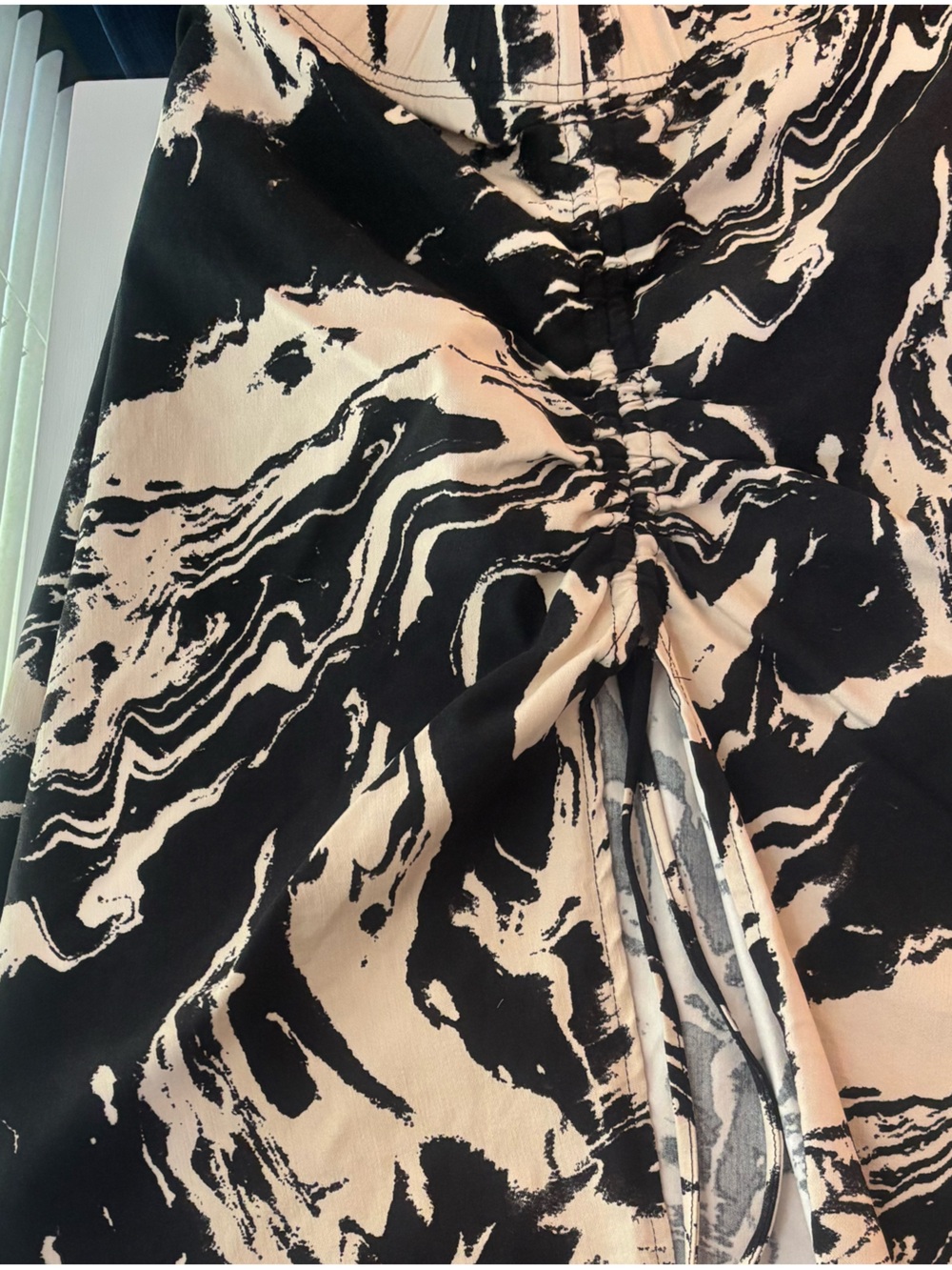 Printed Black & Cream Midi Skirt - Sleek Side Slit - Picture 6 of 6